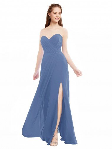 Shop Classic Strapless Bridesmaids Dress with Draped Sweetheart Bodice and Side Slit Sydney