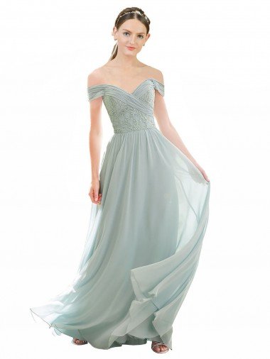 Shop Romantic Bridesmaid Dress with Embroidered Off the Shoulder Bodice Sydney