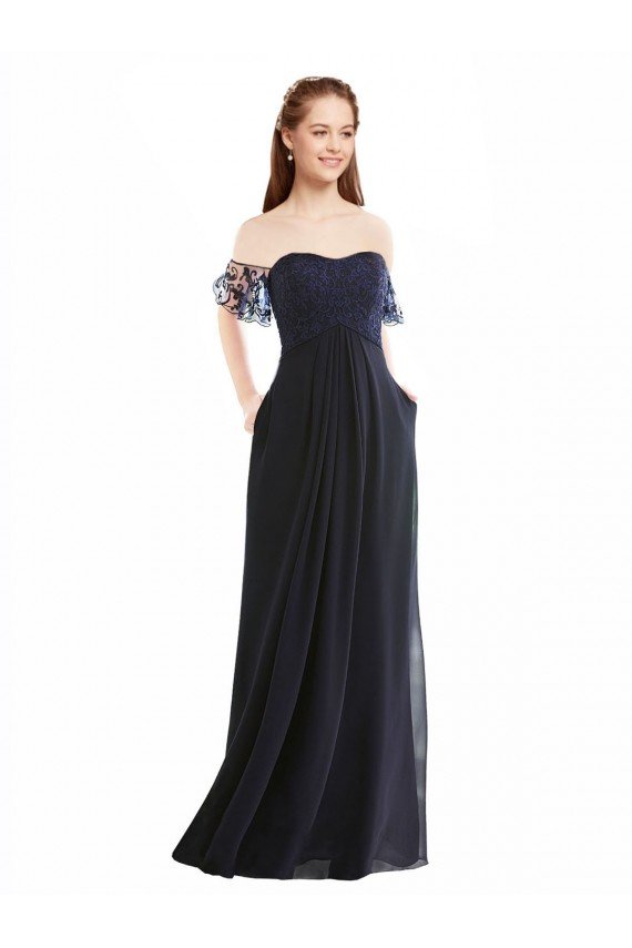 Boho Bridesmaid Dress with Beaded Embroidered Bodice and Flutter Cap Sleeves