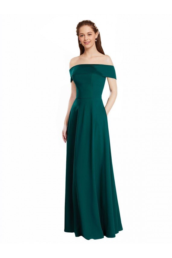 Classic Off the Shoulder Chiffon Bridesmaid Dress with Cap Sleeves