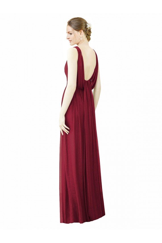 V-Neck Full-Length Sleeveless Low Back Chiffon Bridesmaid Dress