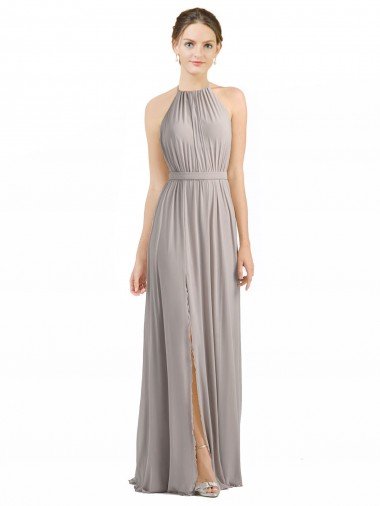 Shop Backless Halter Chiffon Bridesmaid Dress with Front Slit and Tie Open Back Sydney