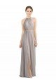 Backless Halter Chiffon Bridesmaid Dress with Front Slit and Tie Open Back