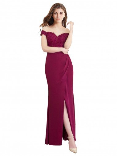 Shop Off the Shoulder Chiffon Bridesmaid Dress with Lace Appliques and Front Slit Sydney