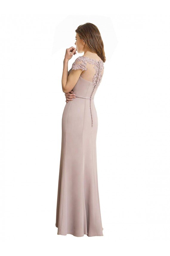 Capped Sleeves Embroidered with Applique Lace Mermaid Chiffon Bridesmaid Dress