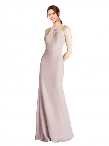 Shop Long Slim Chiffon Bridesmaid Dress with Ruffled Waist and Keyhole Sydney