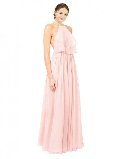 Shop Halter Neck Chiffon Bridesmaid Dress with Double Ruffle Front Sydney