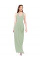 Feminine Chiffon Bridesmaid Dress with Ruching and V-Neckline