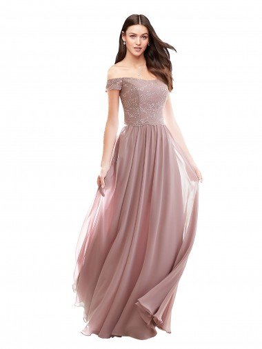 Shop Floor Length Chantilly Lace Off the Shoulder Chiffon Bridesmaid Dress Sydney