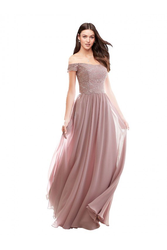 Floor Length Chantilly Lace Off the Shoulder Chiffon Bridesmaid Dress