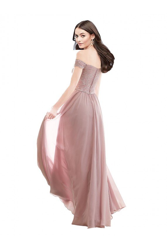 Floor Length Chantilly Lace Off the Shoulder Chiffon Bridesmaid Dress