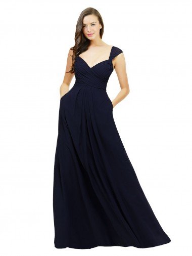 Shop Chiffon Bridesmaid Dress with Rouched Draped Bodice and Watteau Back Sydney