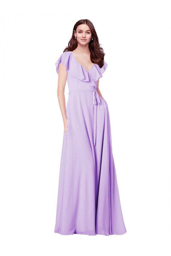 Flutter Sleeves V-Neck Chiffon Bridesmaid Dress