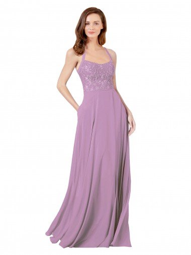 Shop Floral Detailed Chiffon Bridesmaid Dress with Keyhole Back Sydney