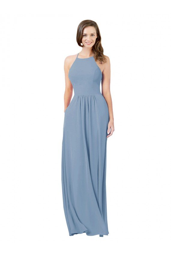 Chiffon Bridesmaid Dress with High Halter Neckline