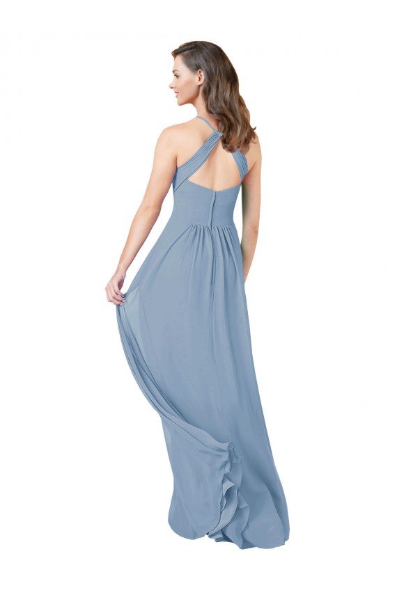 Chiffon Bridesmaid Dress with High Halter Neckline