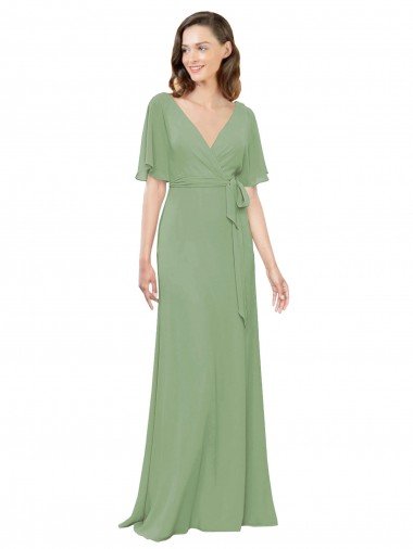 Shop Chiffon V-Neckline Wrap Bridesmaids Dress With Double Flutter Sleeve Sydney