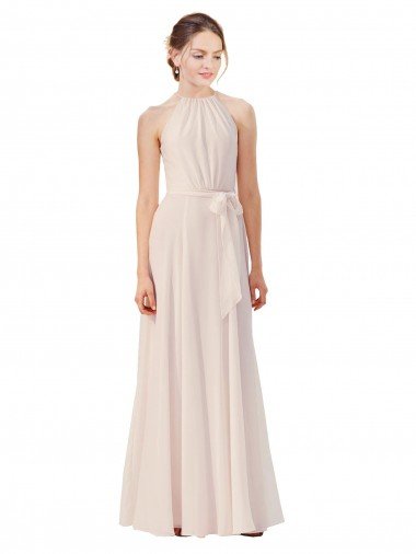 Shop Tie Neck Long Chiffon A-Line Bridesmaid Dress with Sheer Back Sydney