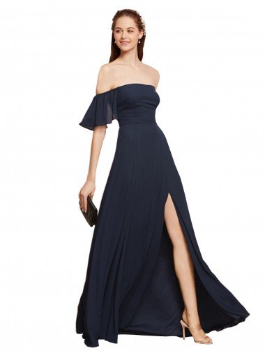 Shop Off the Shoulder Floaty Sleeves Chiffon Bridesmaid Dress / Prom Dress with High Slit Sydney