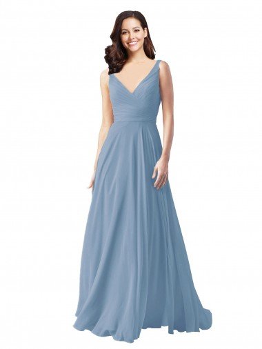 Shop Long Chiffon V-Neck and Self Sash Bridesmaid Dress with Shirred Criss Cross Bodice Sydney