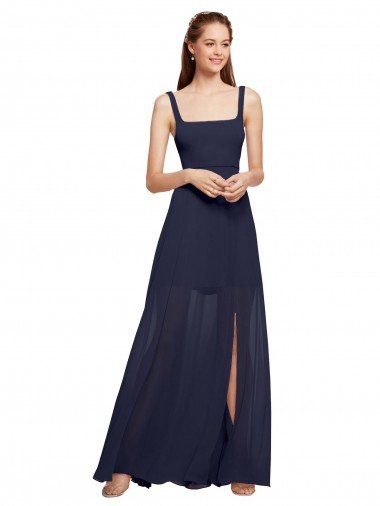 Shop Squre Necked Long Chiffon Bridesmaid Dress with Front Slit Sydney