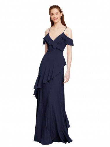 Shop Cascading Ruffles Long Chiffon Bridesmaid Dress with Cold Shoulder Sydney