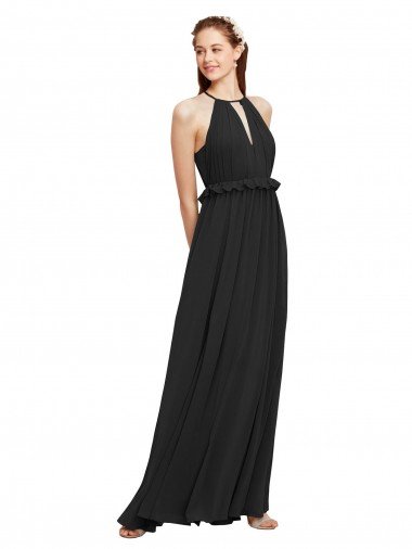 Shop Halter Neck Front Keyhole Chiffon Bridesmaid Dress with Shirred Waist Sydney