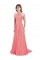 Draped A-Line Chiffon Bridesmaid Dress with Halter Keyhole Neckline