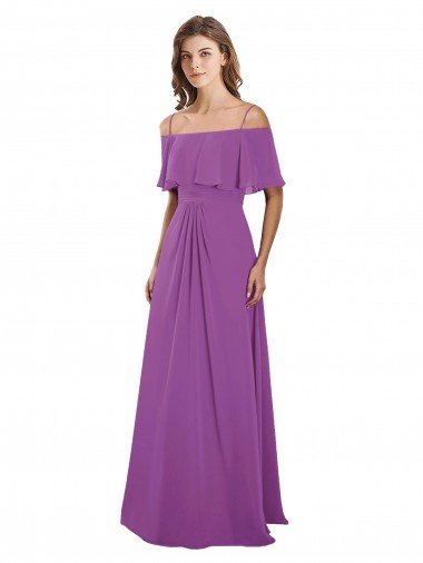 Shop Draped Off The Shoulder Chiffon Bridesmaid Dress with Spaghetti Straps and Ruffled Neckline Sydney