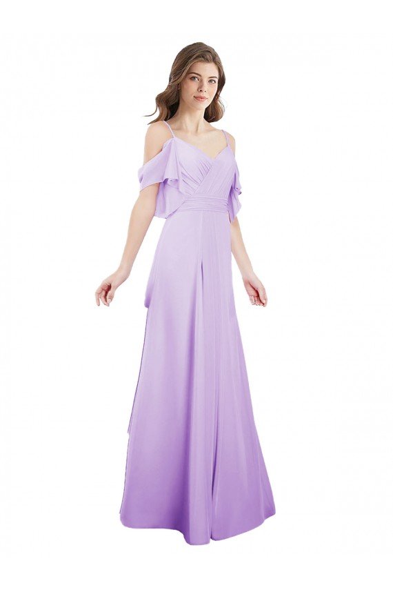 Chiffon Bridesmaid Dress with Draped Sweetheart Bodice and Off The Shoulder Flounces