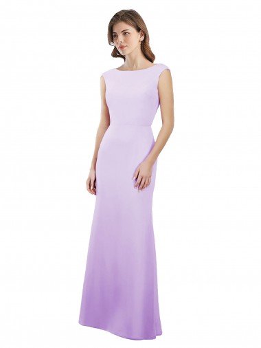 Shop Chiffon Column Bridesmaid Dress with High Round Neckline and Cap Sleeves Sydney