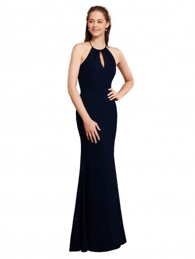 Shop Fluted Long Chiffon Bridesmaid Dress with Halter Neckline and Keyhole Sydney