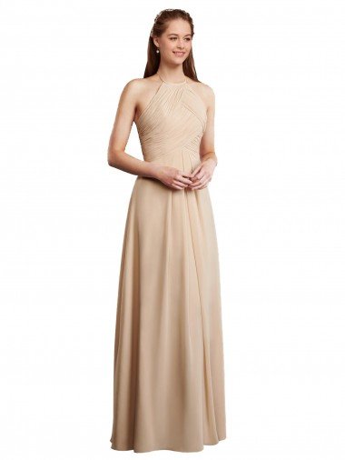 Shop Draped Halter Neck Long Chiffon Bridesmaid Dress with Tie Back Sydney