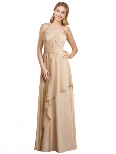 Shop Draped Long Chiffon A-Line Dress with Cascading Ruffles Sydney