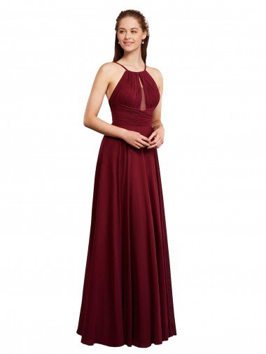 Shop Long A-Line Halter Neck Chiffon Bridesmaid Dress with Draped Bodice Sydney