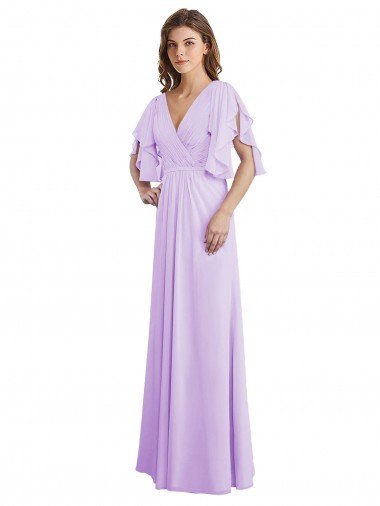 Shop A-Line Draped Chiffon Bridesmaid Dress with V-Neck and Split Sleeves Sydney