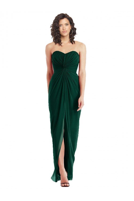 Twist Front Draped Chiffon Bridesmaid Dress with Slit