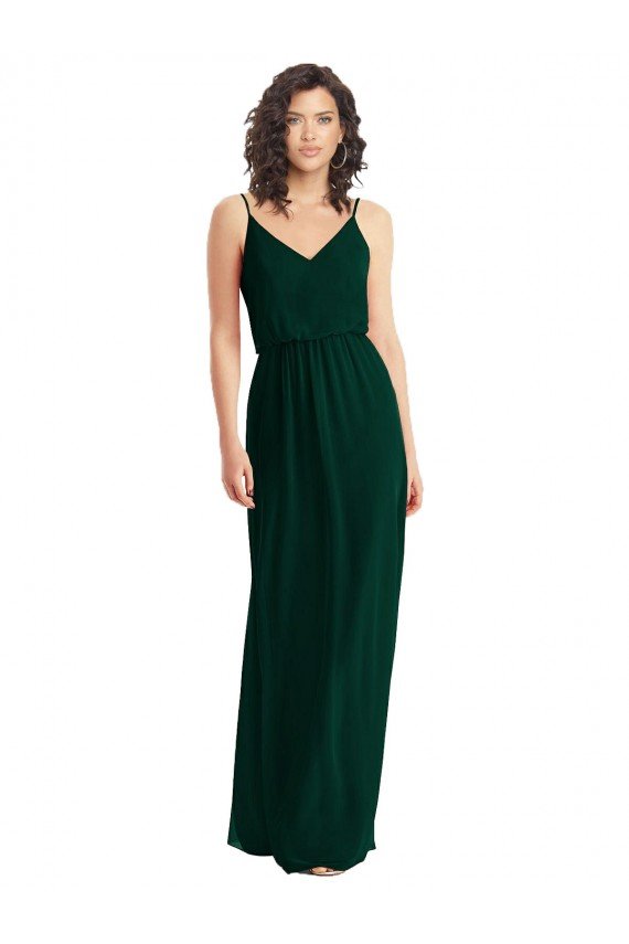 V-Neck Blouson Bodice Chiffon Maxi Bridesmaid Dress