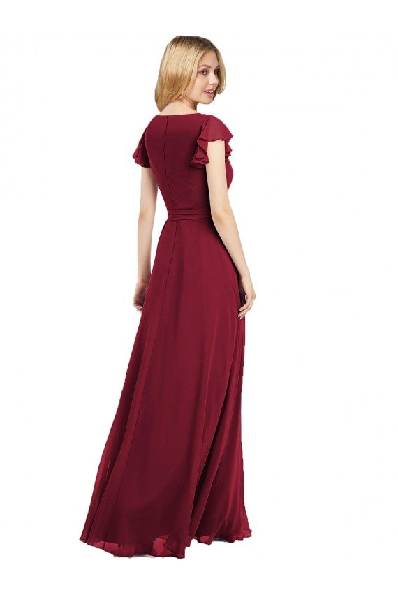 Flutter Sleeves Faux Wrap Chiffon Bridesmaid Dress