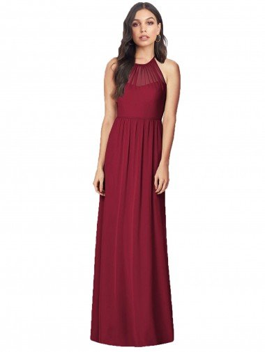 Shop Halter Neck Full-Length Shirred Chiffon Bridesmaid Dress Sydney