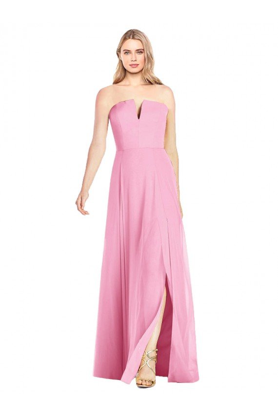 Strapless Notch Chiffon Maxi Bridesmaid Dress