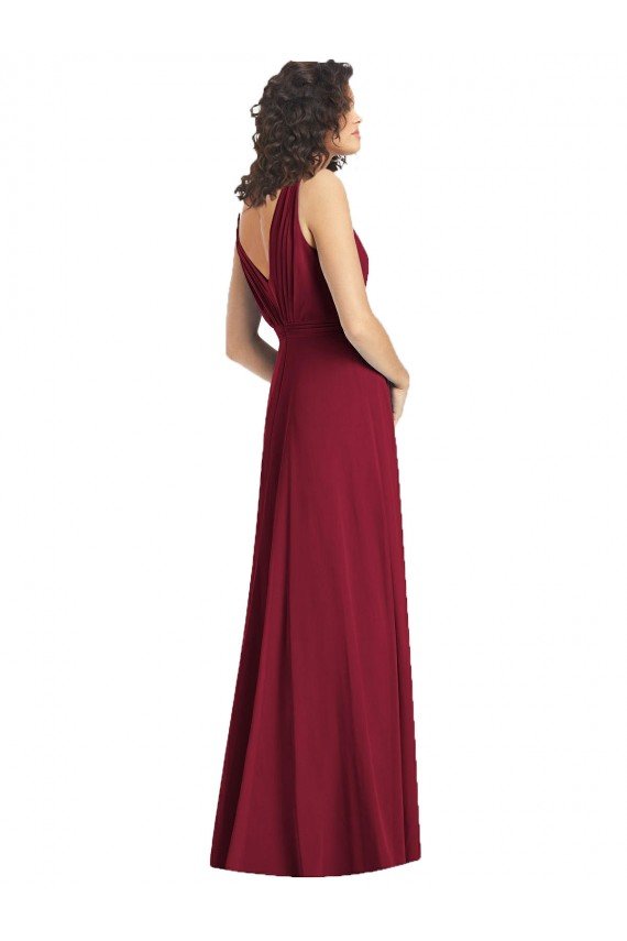 Draped V-Neck Long Sleeveless Chiffon Bridesmaid Dress