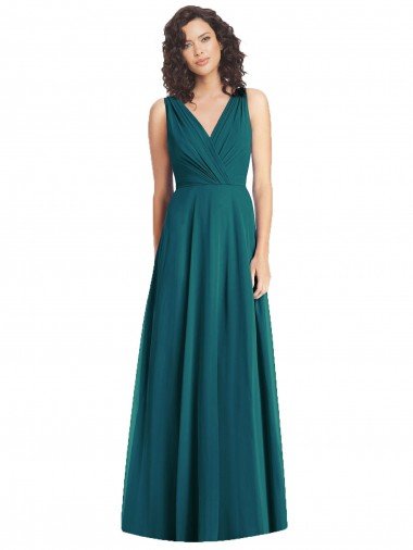 Shop Draped V-Neck Long Sleeveless Chiffon Bridesmaid Dress Sydney