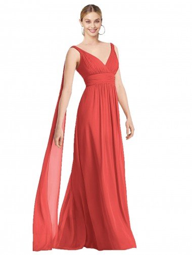 Shop Full-Length V-Neck Chiffon Bridesmaid Dress Streamers Back Sydney