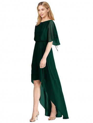 Shop Plunging V Back Flutter Sleeves Cocktail Length Chiffon Bridesmaid Dress Sydney