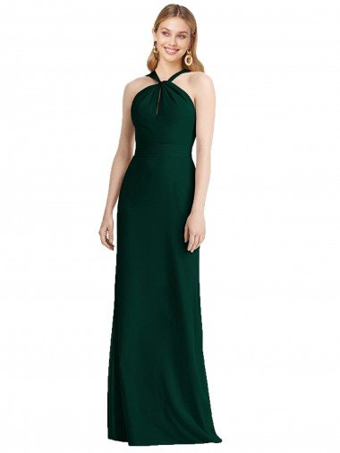 Shop Sleek Full-Length Twist Halter Chiffon Bridesmaid Dress Sydney