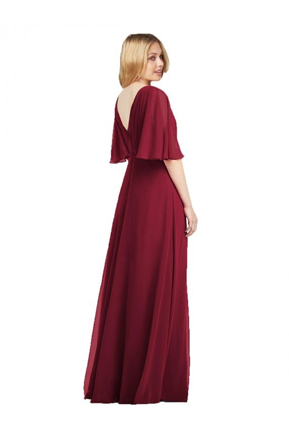 Full Length Lux Chiffon Flutter Sleeves Bridesmaid Dress