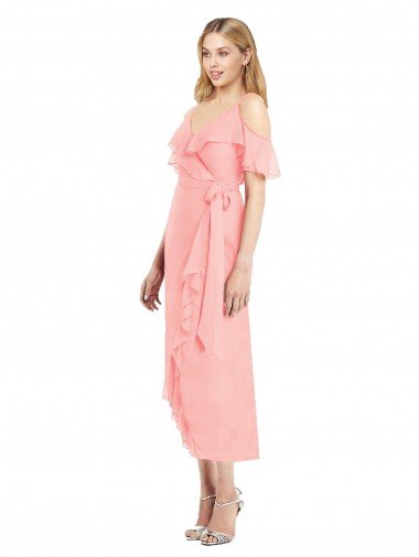 Shop Cocktail Wrap Chiffon Bridesmaid Dress with Fluttering Ruffles Sydney