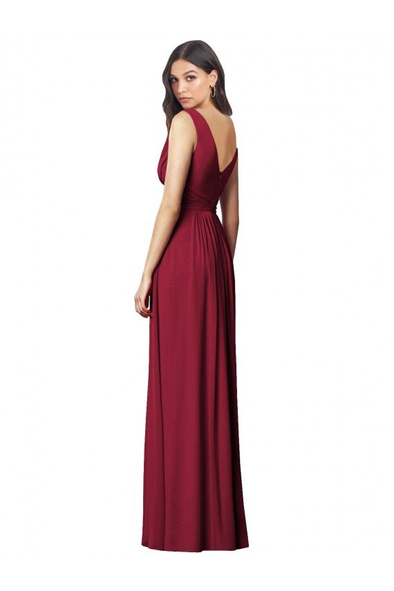 Draped V-Neck Shirred Chiffon Maxi Bridesmaid Dress