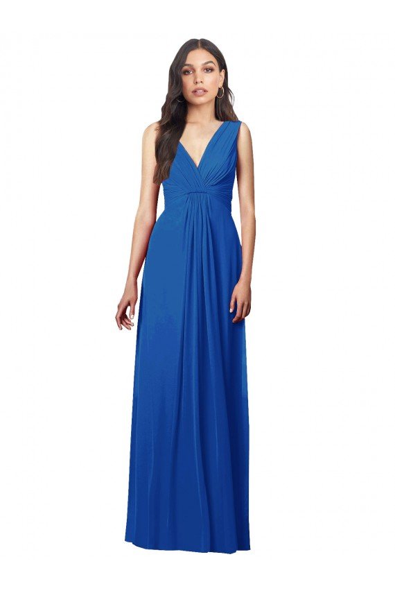 Draped V-Neck Shirred Chiffon Maxi Bridesmaid Dress